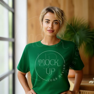 Bella Canvas 3001 Mockup: Woman&#39;s Kelly Green T-Shirt (Digital Download)