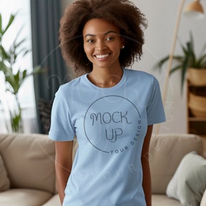 Baby Blue Bella Canvas 3001 Mockup: Black Woman Tee (Digital Download)