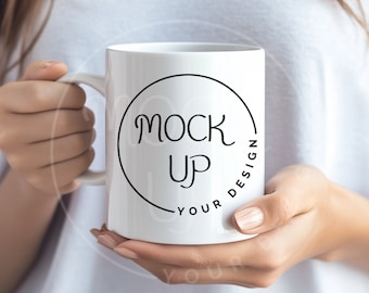 Woman Holding White Mug Mockup: Ceramic Coffee Mug (Digital Download)