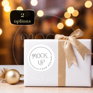 Round Sticker Christmas Mockup Round Sticker Mockup Round White Sticker Mockup Gift Mockup Present Mockup