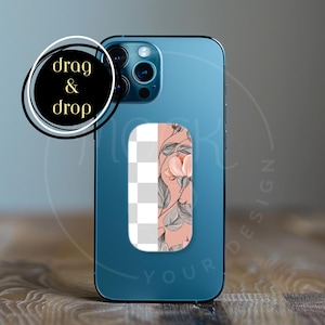 May include: A blue phone case with a floral design. The case has a clear window on the back, allowing you to see the phone's design. The case also has a pop socket on the back, which is a small, round, adhesive disc that can be used to grip the phone.