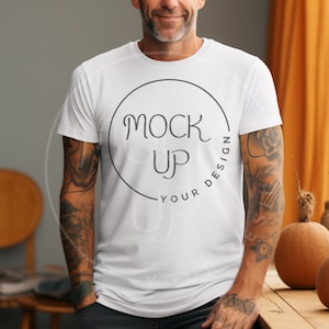 Middle Aged Man White Bella Canvas 3001 Halloween Mockup