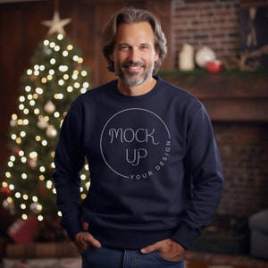 Navy Gildan 18000 Christmas Sweatshirt Mockup (Digital Download)