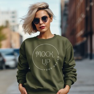 Military Green Gildan 18000 Sweatshirt Mockup (Digital Download)