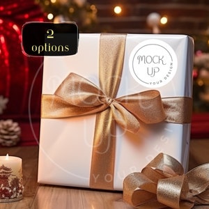 Round Sticker Christmas Mockup Round Sticker Mockup Round White Sticker Mockup Christmas Gift Mockup Present Mockup