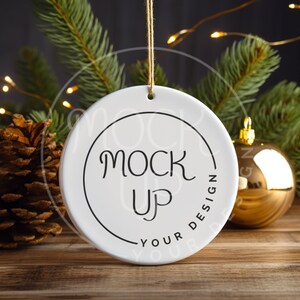 Circle Ornament Christmas Mockup Blank White Round Ceramic Christmas Ornament Mockup Round Tree Ornament Mockup Circle Ornament Mockup