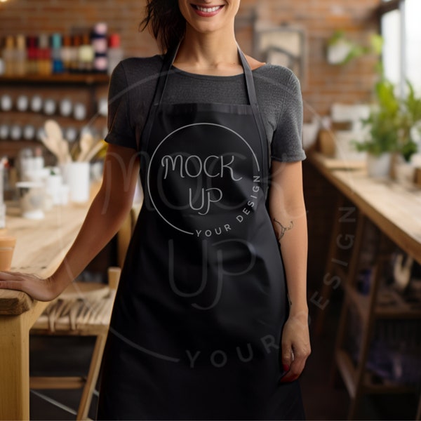 Woman Black Apron Mockup Kitchen Apron Mockup Chef Apron Mockup Barista Apron Mockup Black Apron Photo Digital Apron Mockup