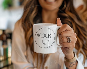 Woman Holding White Mug Mockup: Ceramic Coffee Mug (Digital Download)