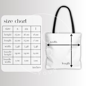 Canvas Tote Bag Size Chart, Liberty Bags OAD113 Tote Mockup Size Guide,  Printify Tote Bag Sizing Table 
