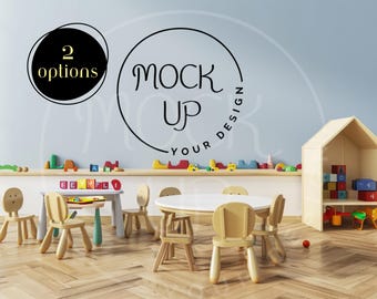 Kindergarten Classroom Mockup: Blank Wall, Minimalist Style (Digital Download)