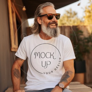 Bella Canvas 3001 Mockup: Middle Aged Man, White T-Shirt (Digital Download)