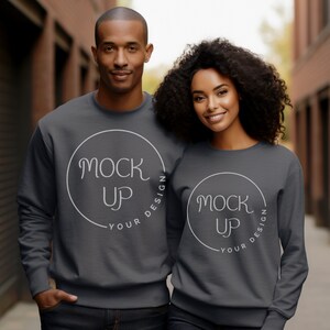 Gildan 18000 Graphite Heather Sweatshirt Mockup: Black Couple (Digital Download)