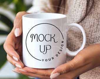 White Coffee Mug Mockup: Woman Holding Mug (Digital Download)