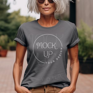 Bella Canvas 3001 Asphalt Mockup: Middle Aged Woman (Digital Download)