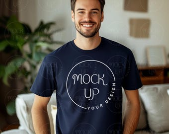 Navy Gildan 64000 Mockup: Man T-Shirt (Digital Download)