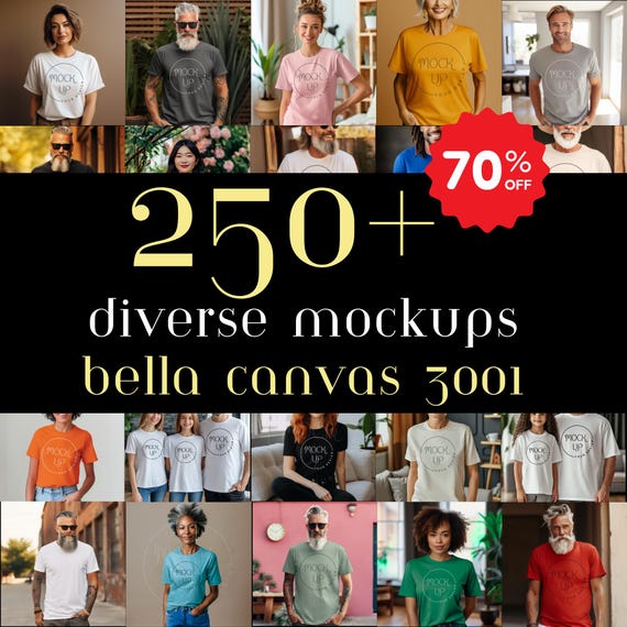 Bella Canvas 3001 Mockup Bundle: Diverse T-Shirt Designs (Digital Download)