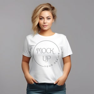 Curvy Woman White Bella Canvas 3001 Mockup White Bella Canvas 3001 Mockup 3001 Mock up White Plus Size Woman Bella Canvas 3001