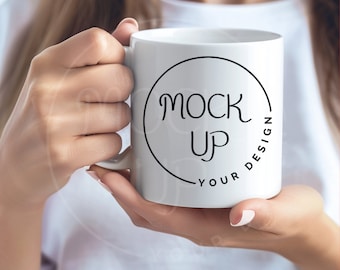 Woman Holding White Mug Mockup: Ceramic Coffee Mug (Digital Download)