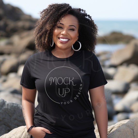 Plus Size Black Woman Gildan 64000 Mockup (Digital Download)