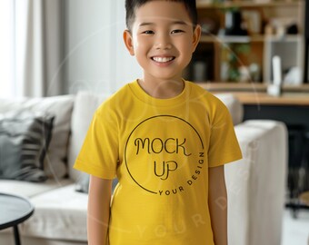 Daisy Gildan 64000b T-Shirt Mockup: Asian Boy Crewneck (Digital Download)
