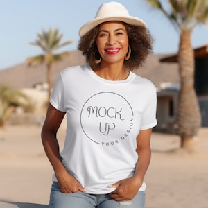Gildan 5000L White T-Shirt Mockup: Latina Woman (Digital Download)