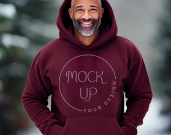 Maroon Gildan 18500 Sweatshirt Mockup: Man Model (Digital Download)
