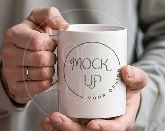 Man Holding White Mug Mockup: Father's Day Design (Digital Download)