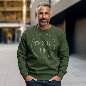 Gildan 18000 Military Green Sweatshirt Mockup (Digital Download)