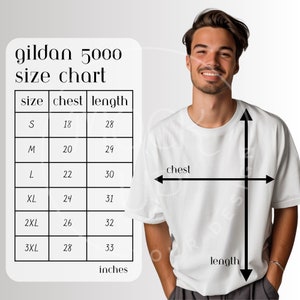 Man Gildan 5000 Size Chart Mockup T-shirt Mockup Gildan 5000 Sizing Tshirt Size Chart 5000 Sizing T-shirt 5000 Size Guide