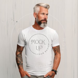 White Gildan 64000 T-Shirt Mockup Featuring Middle Aged Man (Digital Download)