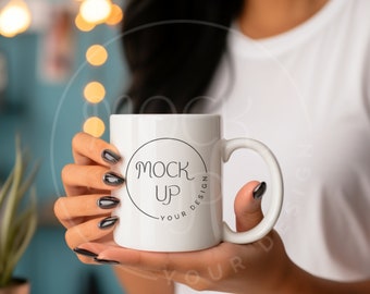 Woman Holding White Mug Mockup: Ceramic Coffee Mug (Digital Download)