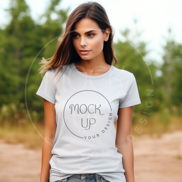 Woman Ash Gildan 5000L Mockup Ash Woman Gildan 5000L Mockup Ash Tshirt Mockup