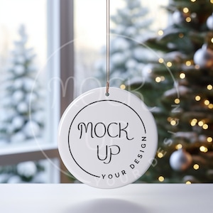 Circle Ornament Christmas Mockup Blank White Round Ceramic Christmas Ornament Mockup Round Tree Ornament Mockup Circle Ornament Mockup