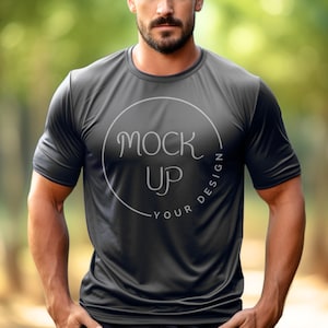 Puede incluir: Una camiseta negra con un círculo blanco y el texto "Mock Up Your Design" dentro del círculo.
