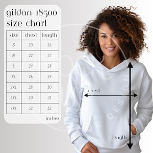 Gildan 18500 Hoodie Size Chart Mockup (Digital Download)