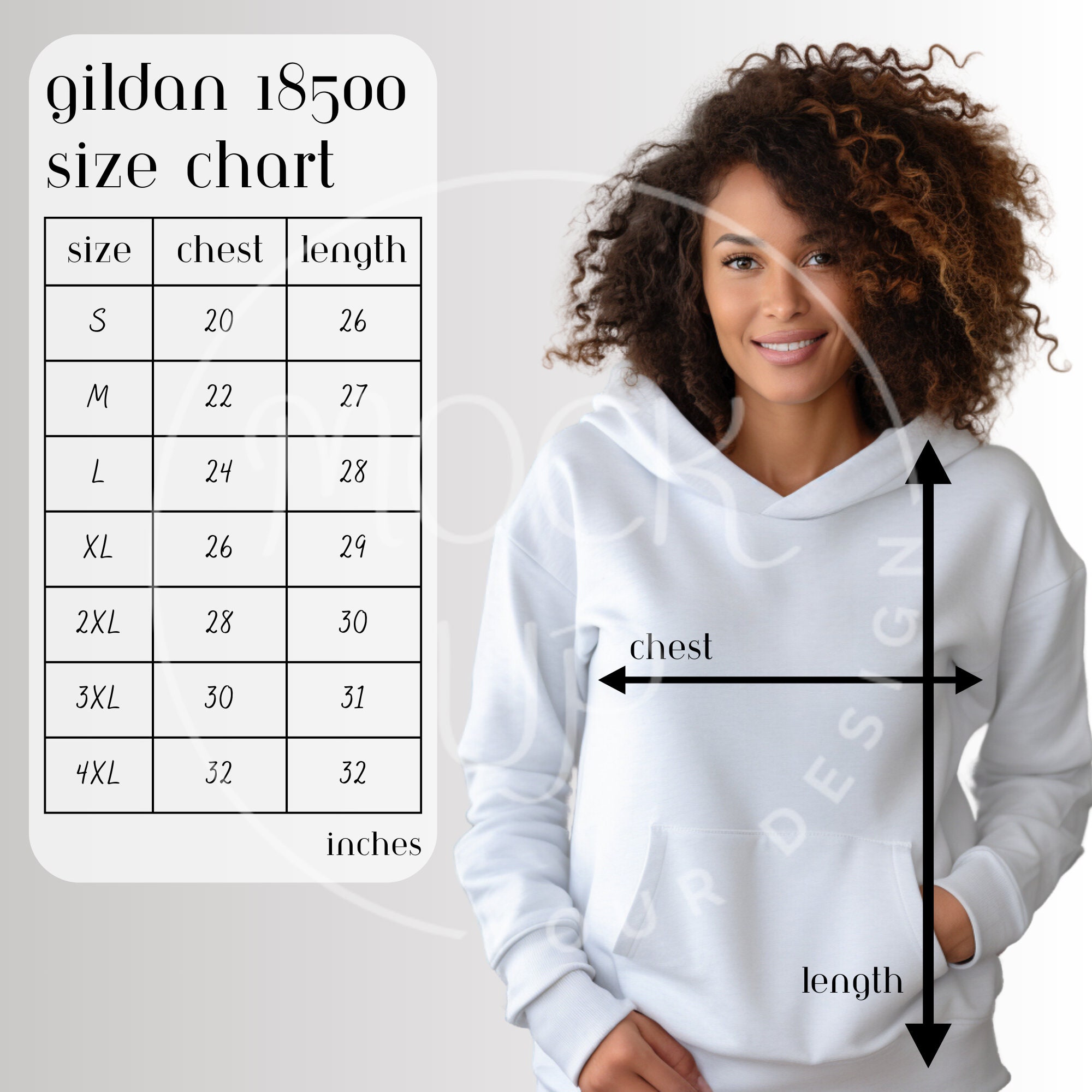 Gildan 18500 Hoodie Size Chart Mockup (digital Download) - Etsy