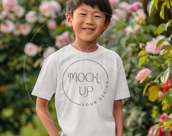 Asian Boy Gildan 64000b White T-shirt Mockup (Digital Download)