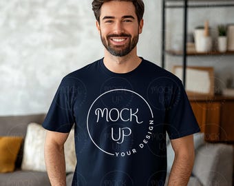 Navy Gildan 64000 T-Shirt Mockup (Digital Download)