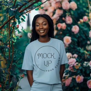 Baby Blue Bella Canvas 3001 Mockup: Black Woman Tee (Digital Download)