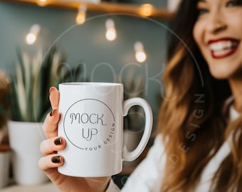 Woman Holding White Mug Mockup: Ceramic Coffee Mug (Digital Download)