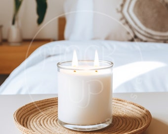 Boho Double Wick Candle Mockup: White Jar (Digital Download)
