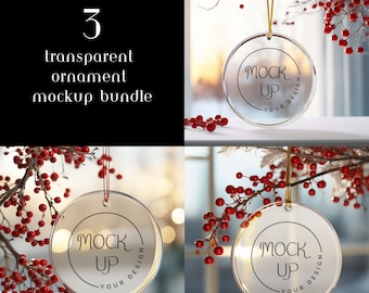 Christmas Ornament Mockup Bundle: Transparent Acrylic Glass (Digital Download)