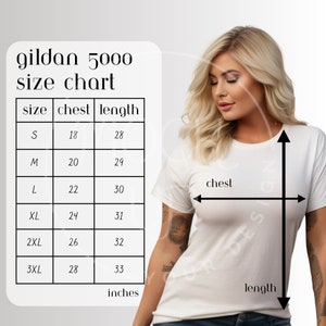 Woman Gildan 5000 Size Chart Mockup T-shirt Mockup Gildan 5000 Sizing Tshirt Size Chart 5000 Sizing T-shirt 5000 Size Guide