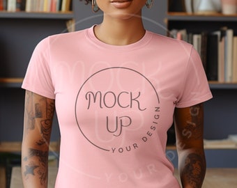 Pink Bella Canvas 6004 Mockup: Black Woman Model (Digital Download)