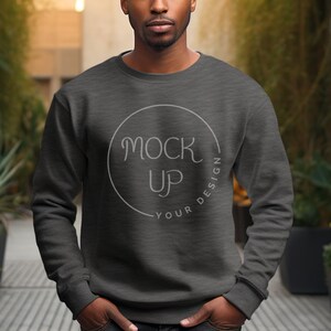 Gildan 18000 Graphite Heather Sweatshirt Mockup (Digital Download)