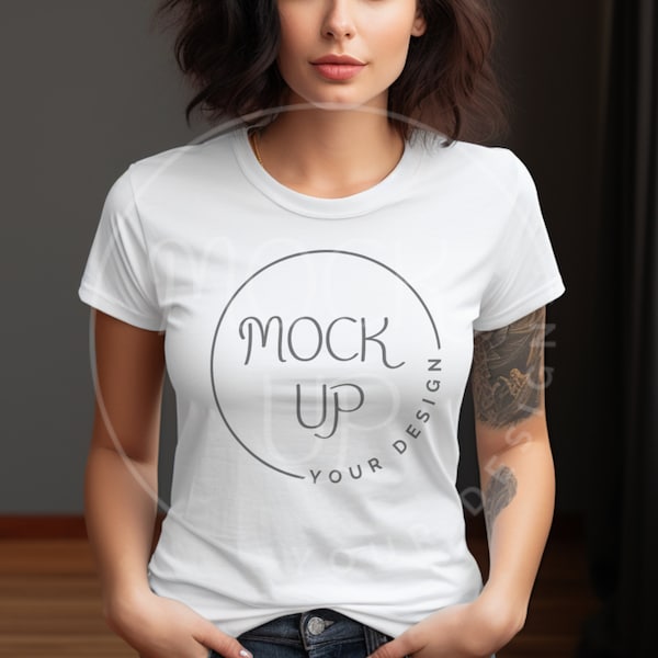 Woman White Gildan 5000L Mockup Woman 5000L Mockup Gildan 5000L White Tshirt Mockup