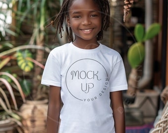 Girl White Gildan 64000b T-shirt Mockup (Digital Download)