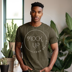 Military Green Bella Canvas 3001 Mockup: Black Man (Digital Download)