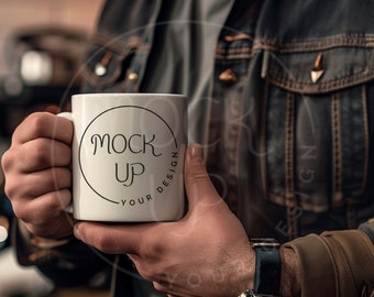 Man Holding White Mug Mockup: Father's Day Design (Digital Download)