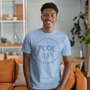 Baby Blue Bella Canvas 3001 Mockup: Black Man T-Shirt (Digital Download)